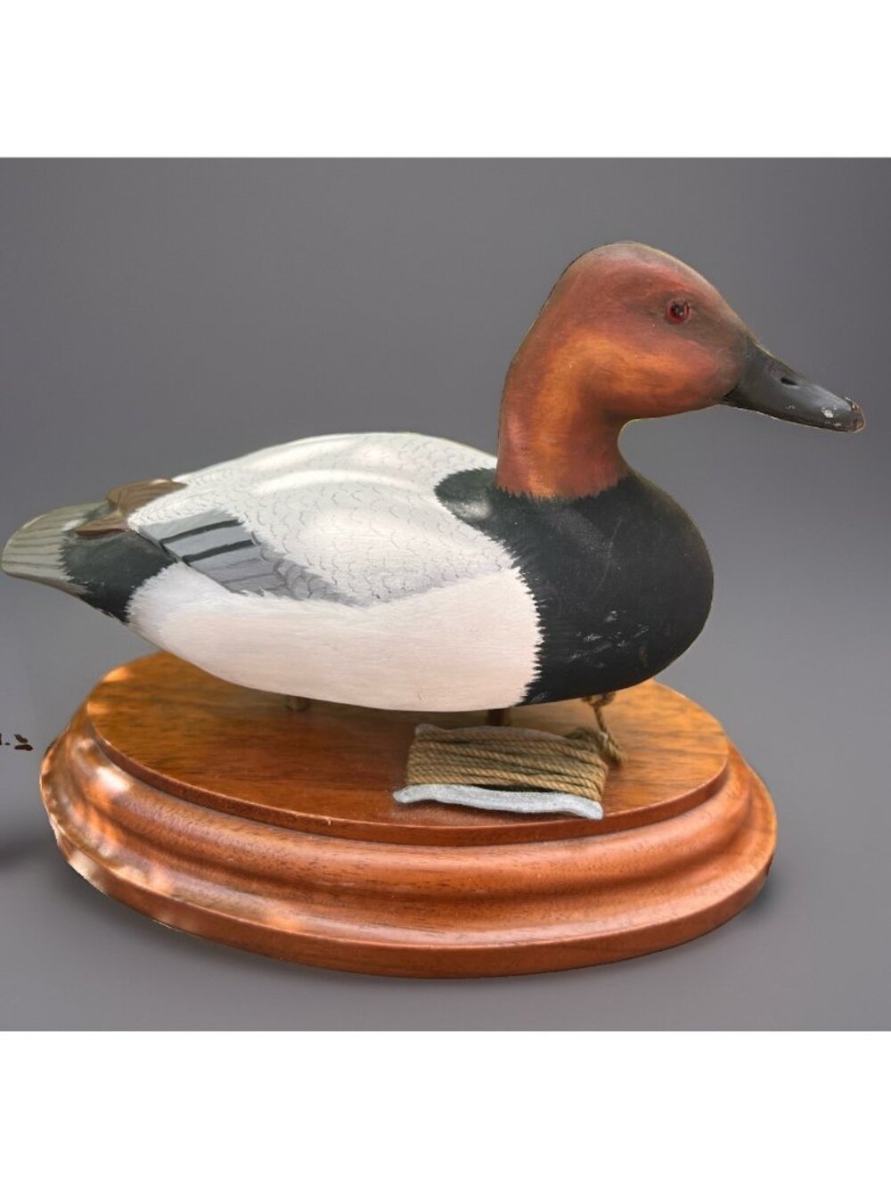 Duck Decoy Signed John A. Mello Jr. Miniature Canvasback  on Wood Base Warren RI